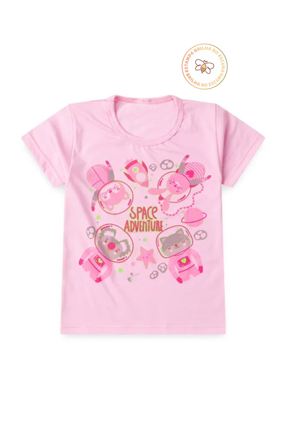 Pijama Infantil Menina Verão em Algodão Space Adventure Brilha no Escuro