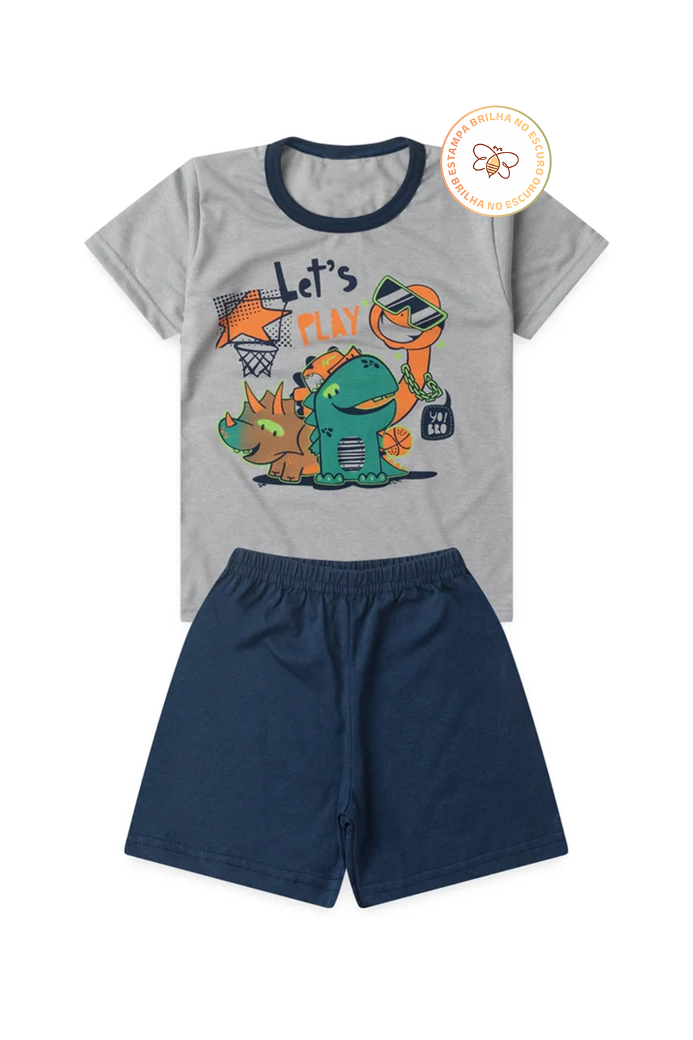 Pijama Infantil Menino Verão em Algodão Dino Lets Brilha no Escuro