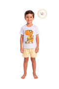 Pijama Infantil Menino Verão em Algodão Dino Guitarra Brilha no Escuro