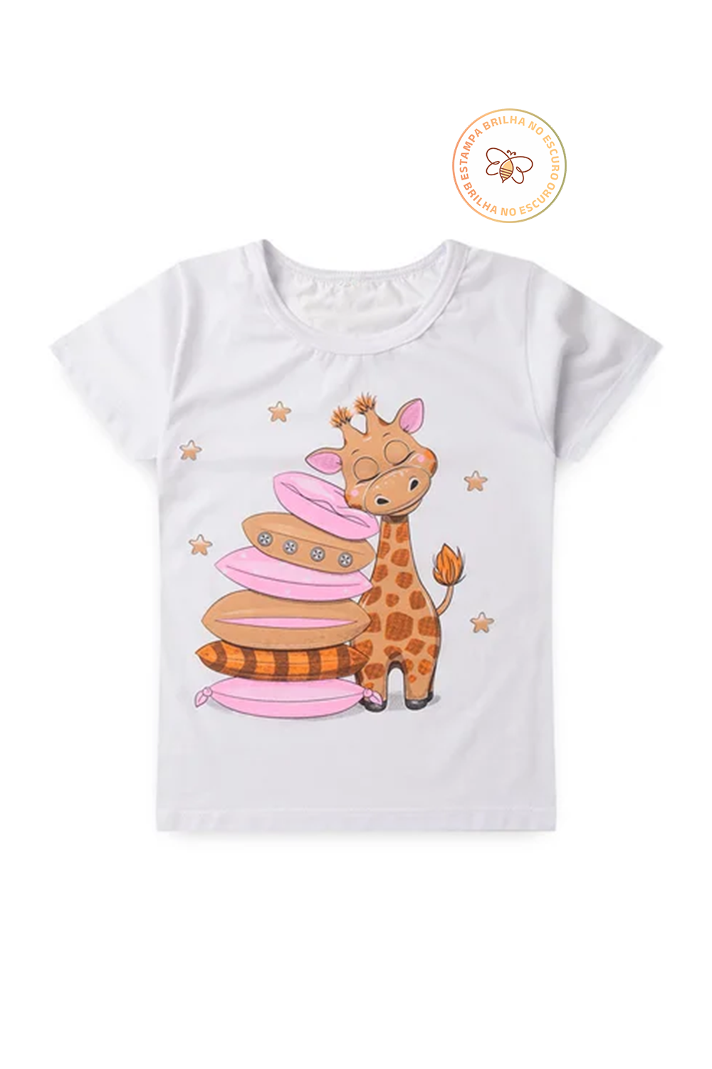 Pijama Infantil Menina Verão em Algodão Girafa Soneca Brilha no Escuro