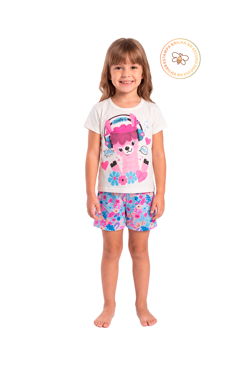 Pijama Infantil Menina Verão em Algodão Ilhama Fone Brilha no Escuro