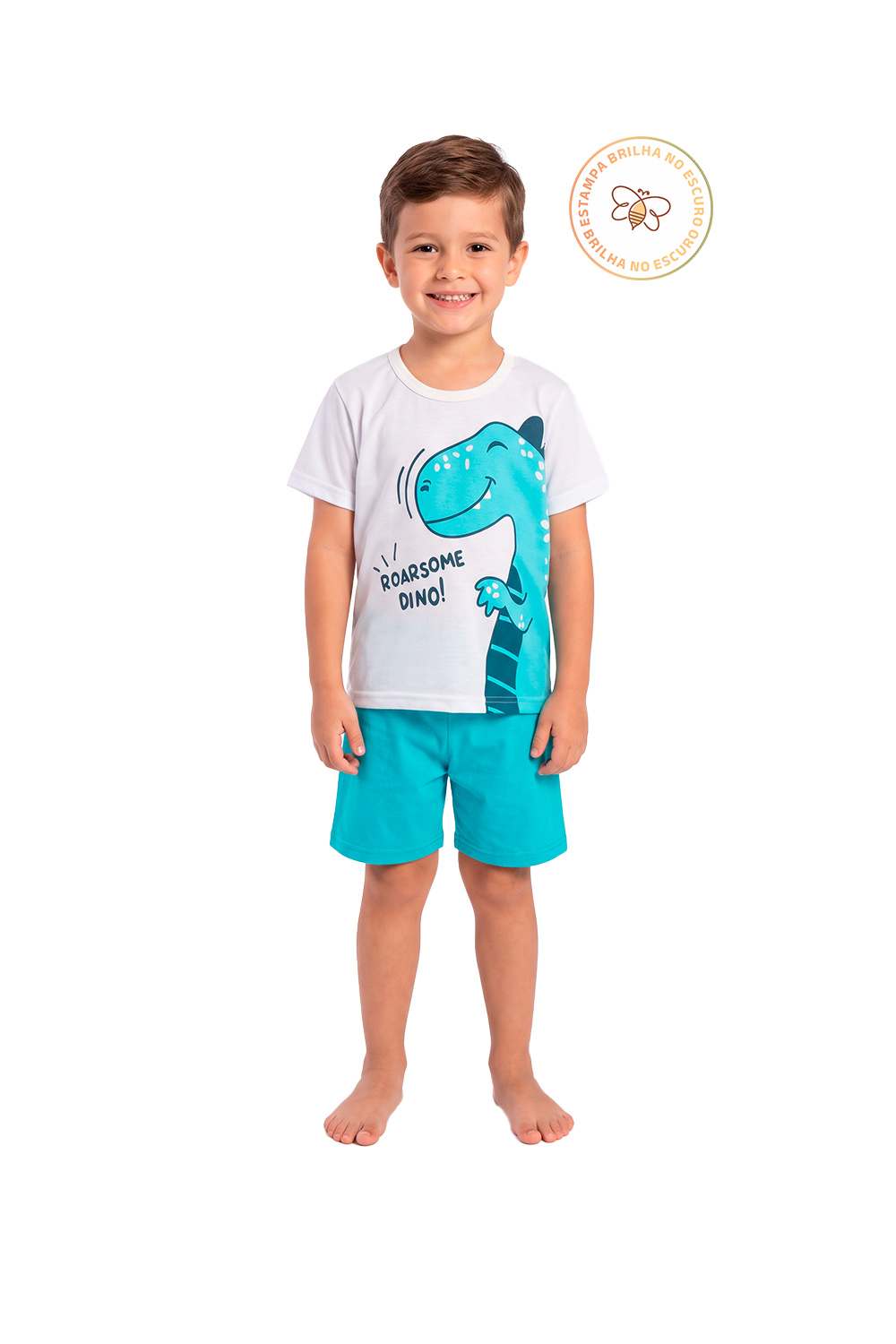 Pijama Infantil Menino Verão em Algodão Dino Brilha no Escuro