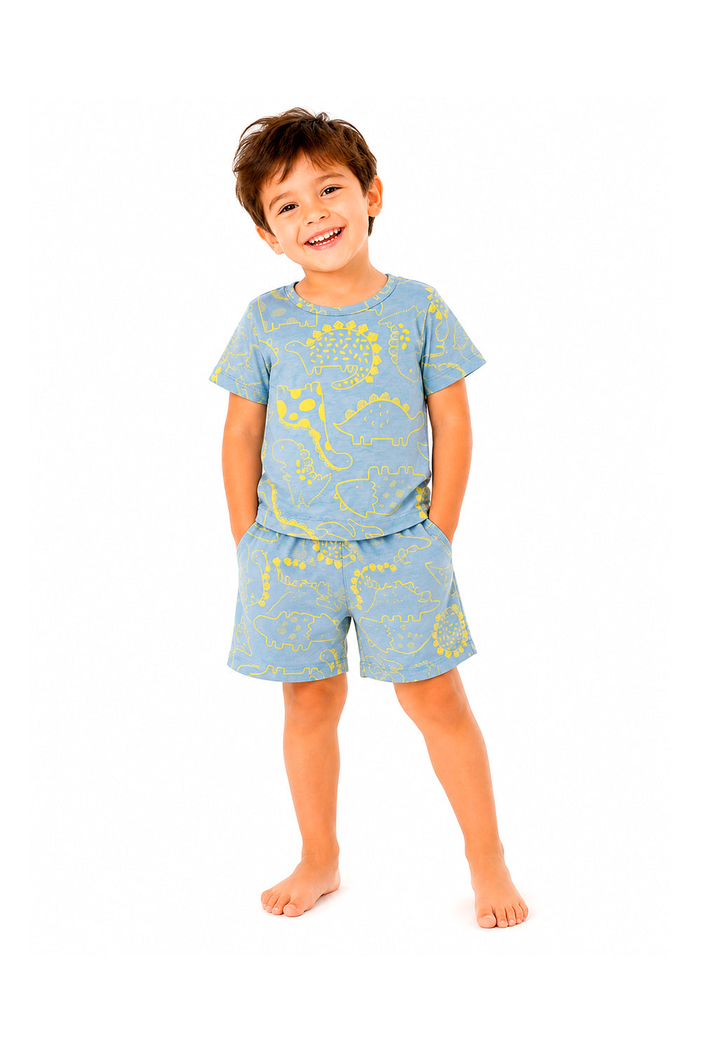 Pijama Infantil Menino Curto 100% Algodão Dinossauro