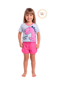 Pijama Infantil Menina Verão em Algodão Dino Rosa Brilha no Escuro