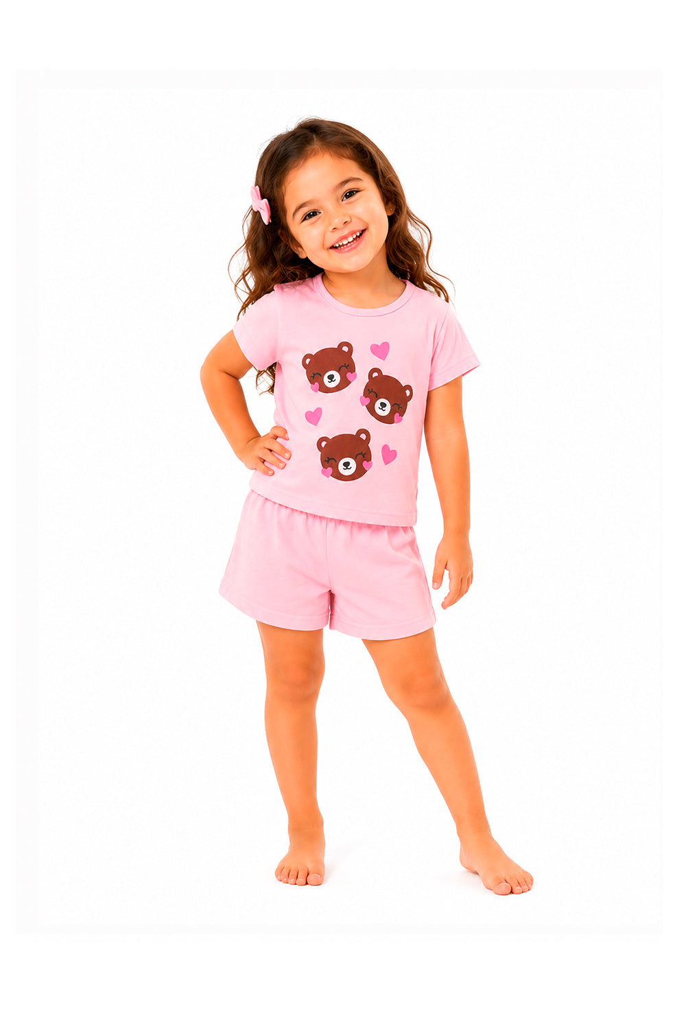 Pijama Infantil Menina Curto 100% Algodão Urso