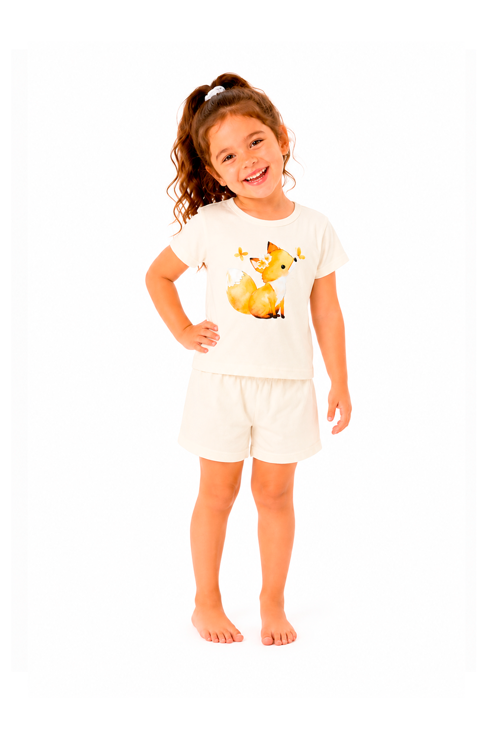 Pijama Infantil Menina Curto 100% Algodão Raposa