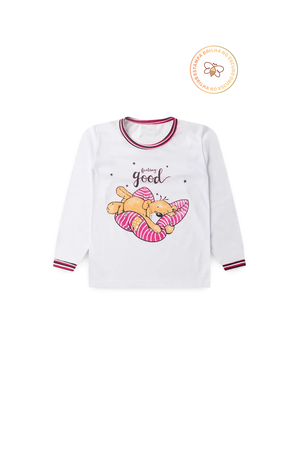 Pijama Infantil Menina Longo em Algodão Urso Feeling Good