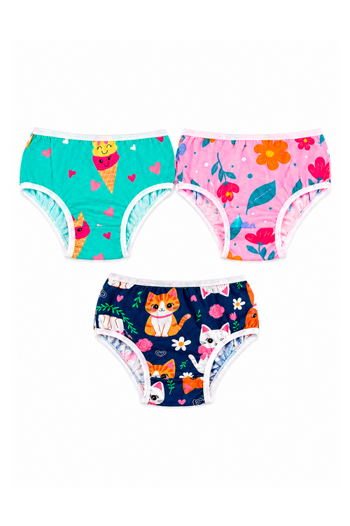 Kit 3 Calcinhas Infantil ManuBee Premium 100% Algodão Estampas Sortidas