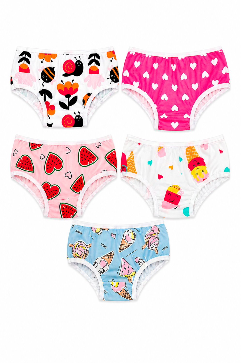 Kit 5 Calcinhas Infantil ManuBee Premium 100% Algodão Estampas Sortidas