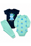 Kit Body Infantil 3 Peças Suedine Hipopótamo