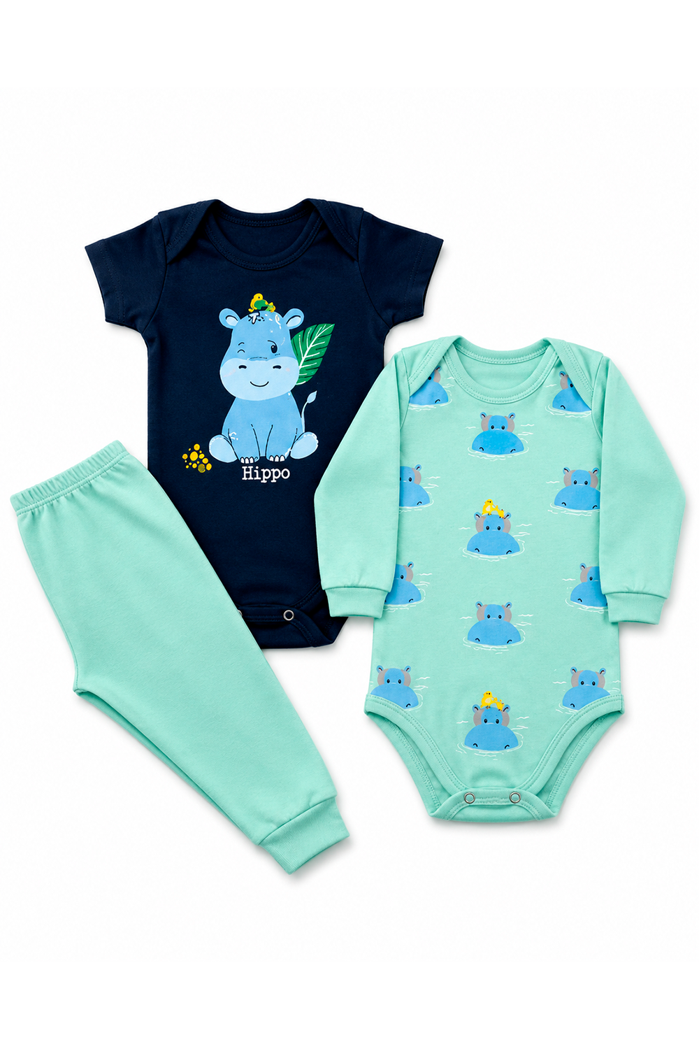 Kit Body Infantil 3 Peças Suedine Hipopótamo