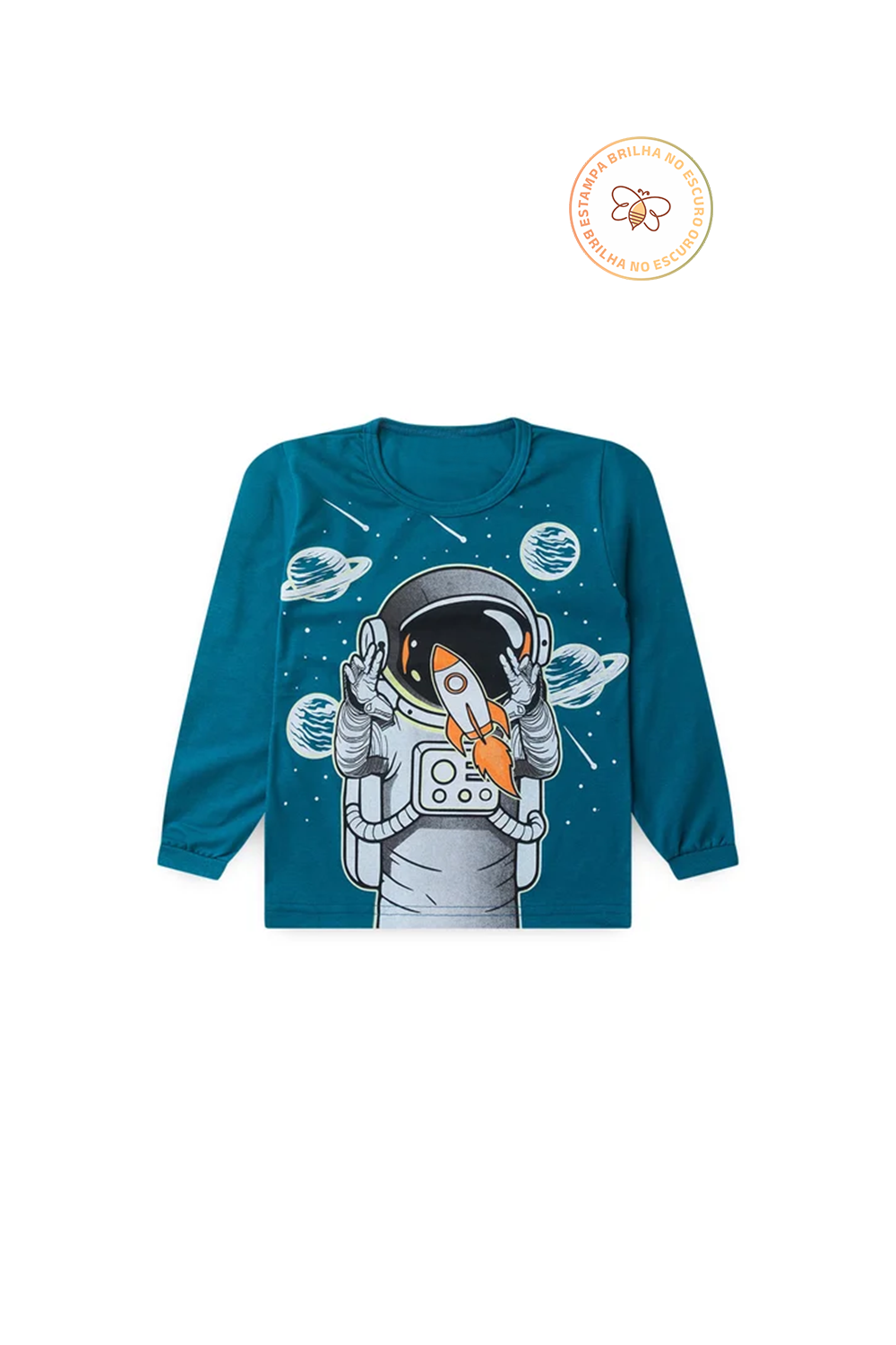 Pijama Infantil Menino Longo em Algodão Astronauta Brilha no Escuro
