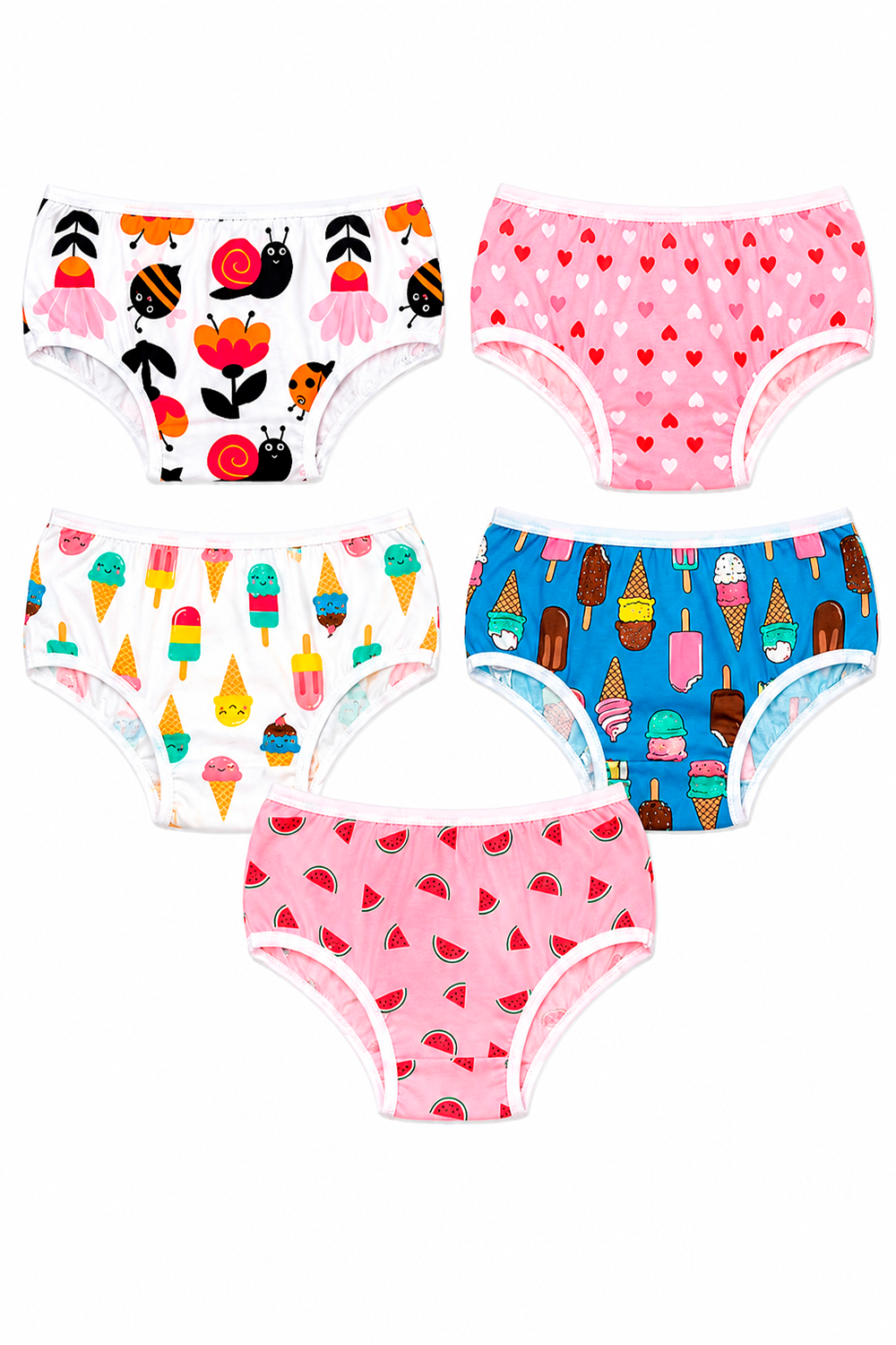 Kit 5 Calcinhas Infantil ManuBee Premium 100% Algodão Estampas Sortidas