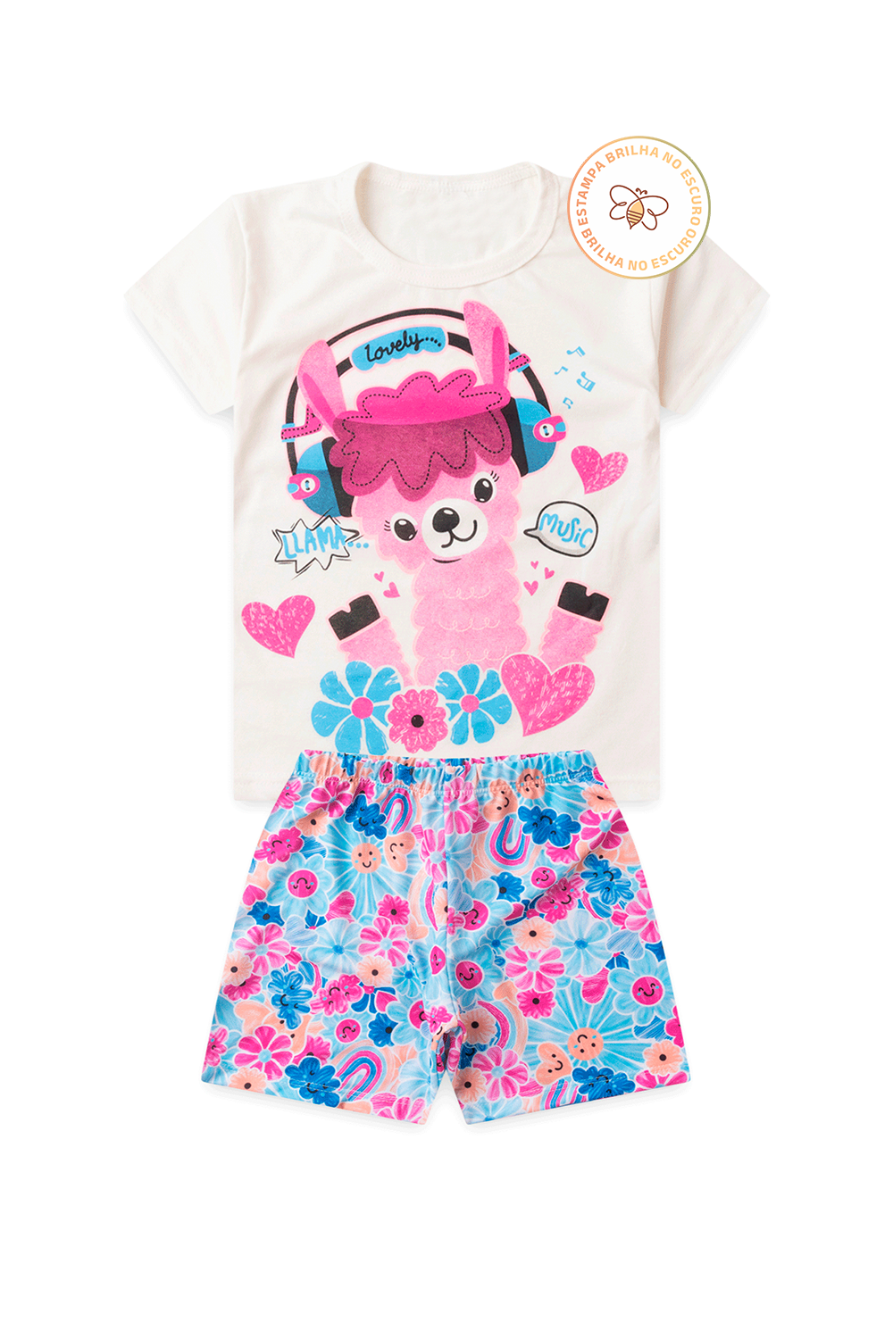 Pijama Infantil Menina Verão em Algodão Ilhama Fone Brilha no Escuro