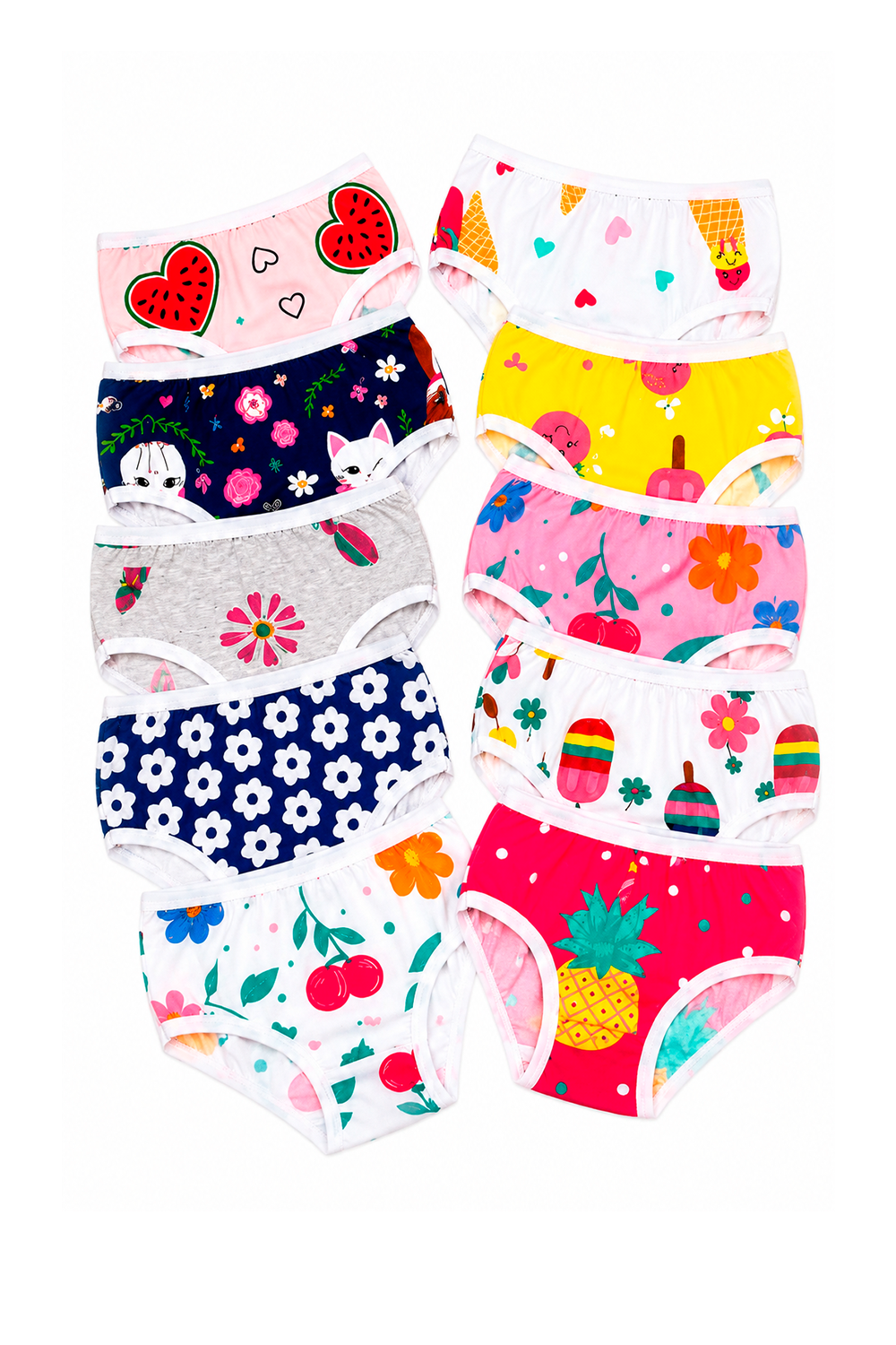 Kit 10 Calcinhas Infantil ManuBee Premium 100% Algodão Estampas Sortidas
