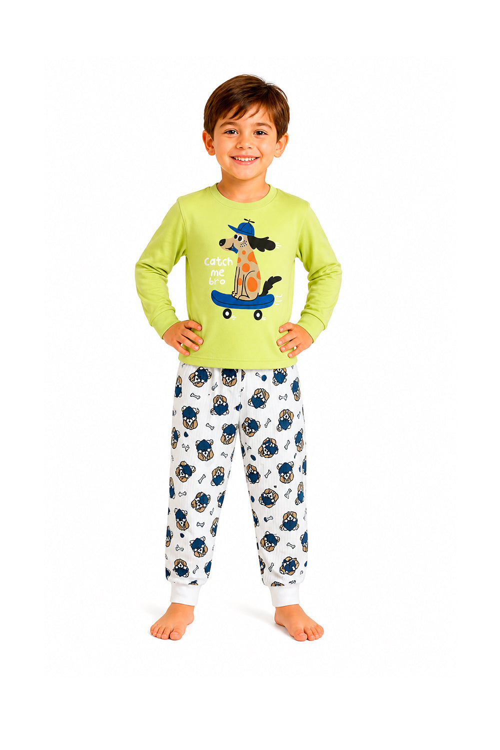Pijama Infantil Menino Longo 100% Algodão Cachorro Skate