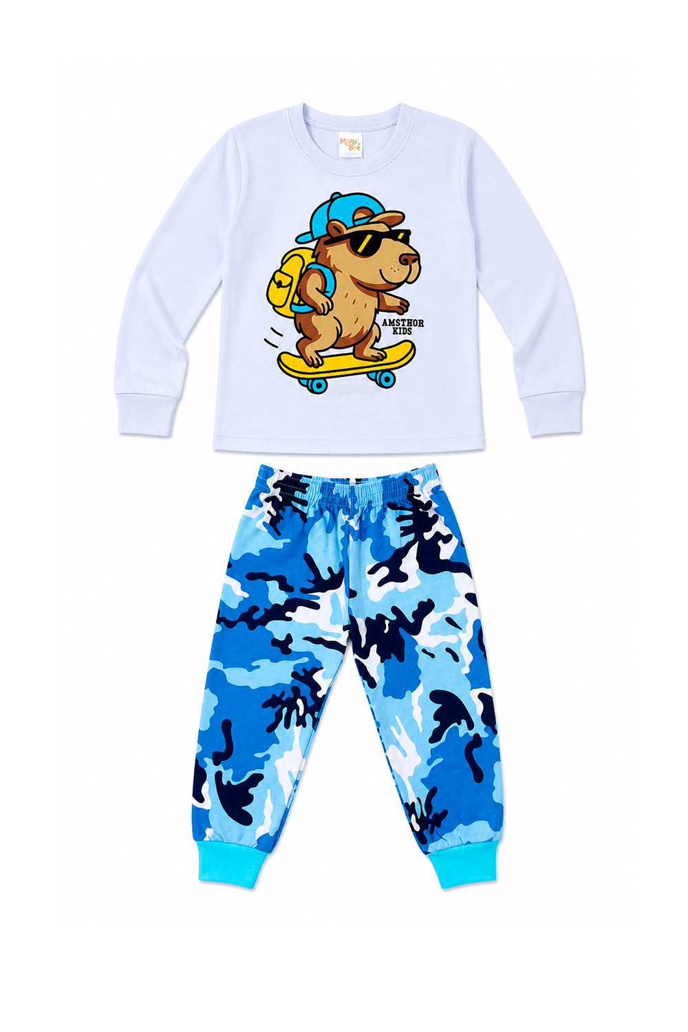 Pijama Infantil Menino Longo 100% Algodão Capivara Divertida