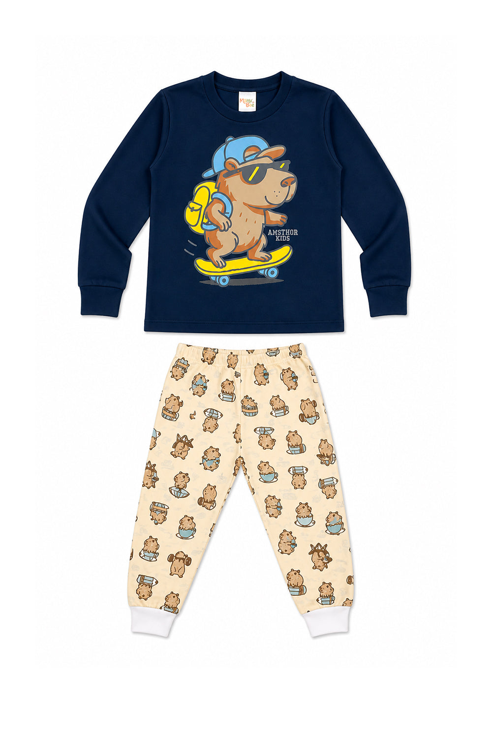 Pijama Infantil Menino Longo 100% Algodão Capivara no Skate