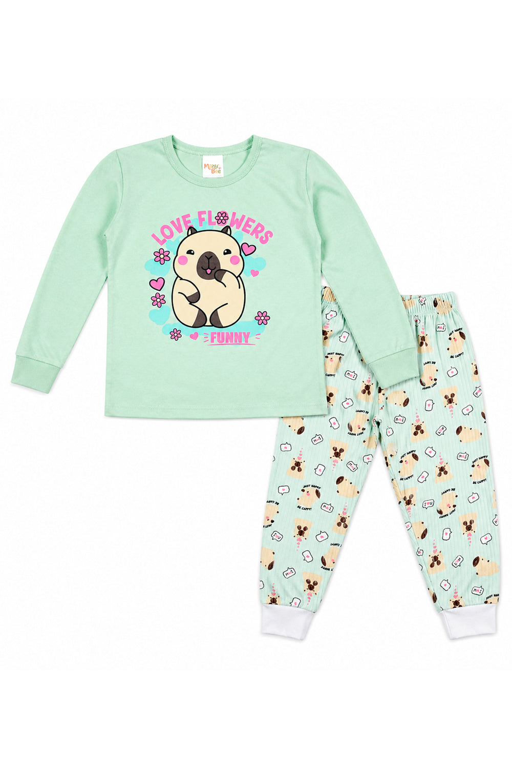 Pijama Infantil Menina Longo 100% Algodão Capivara Fofa