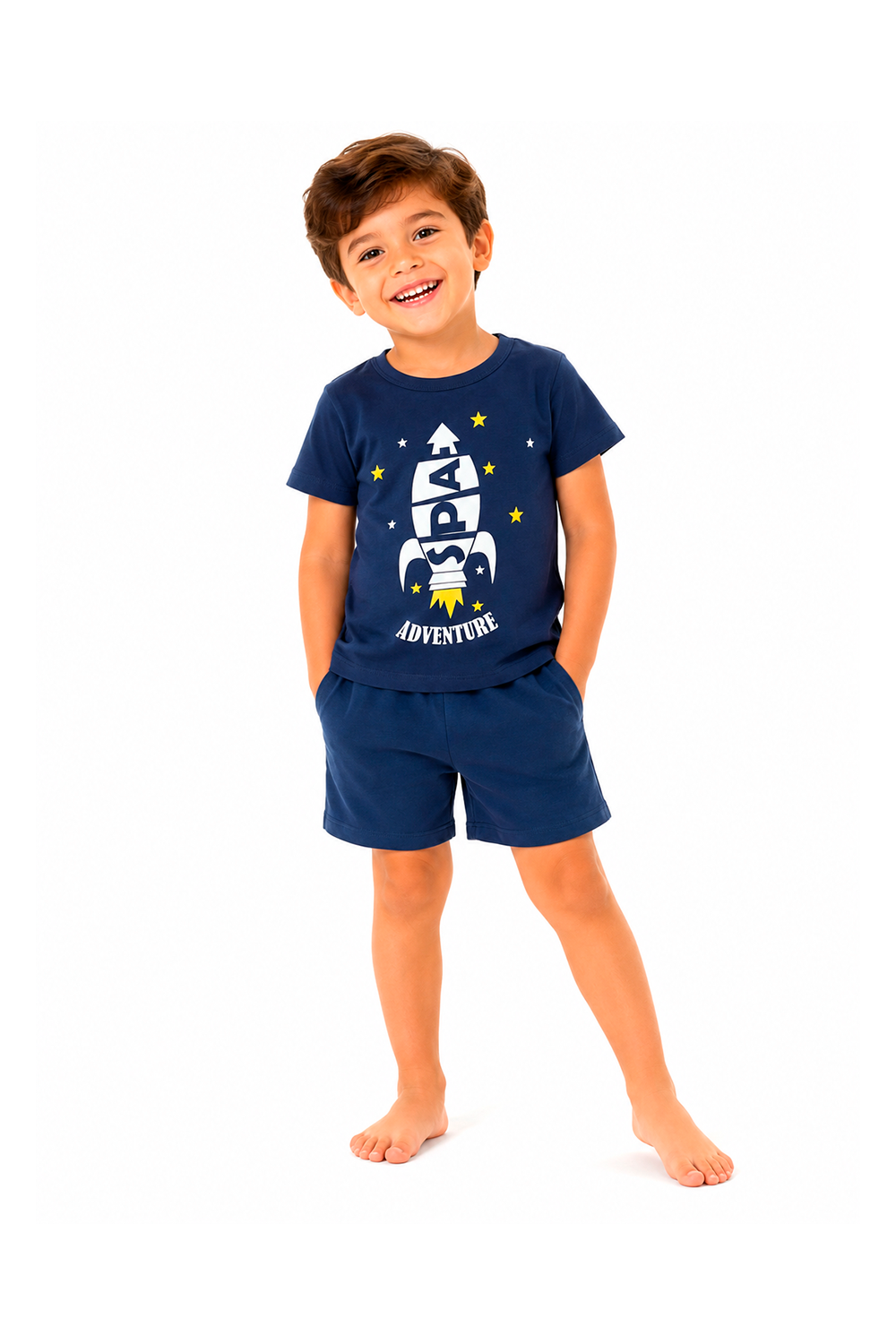 Pijama Infantil Menino Curto 100% Algodão Foguete
