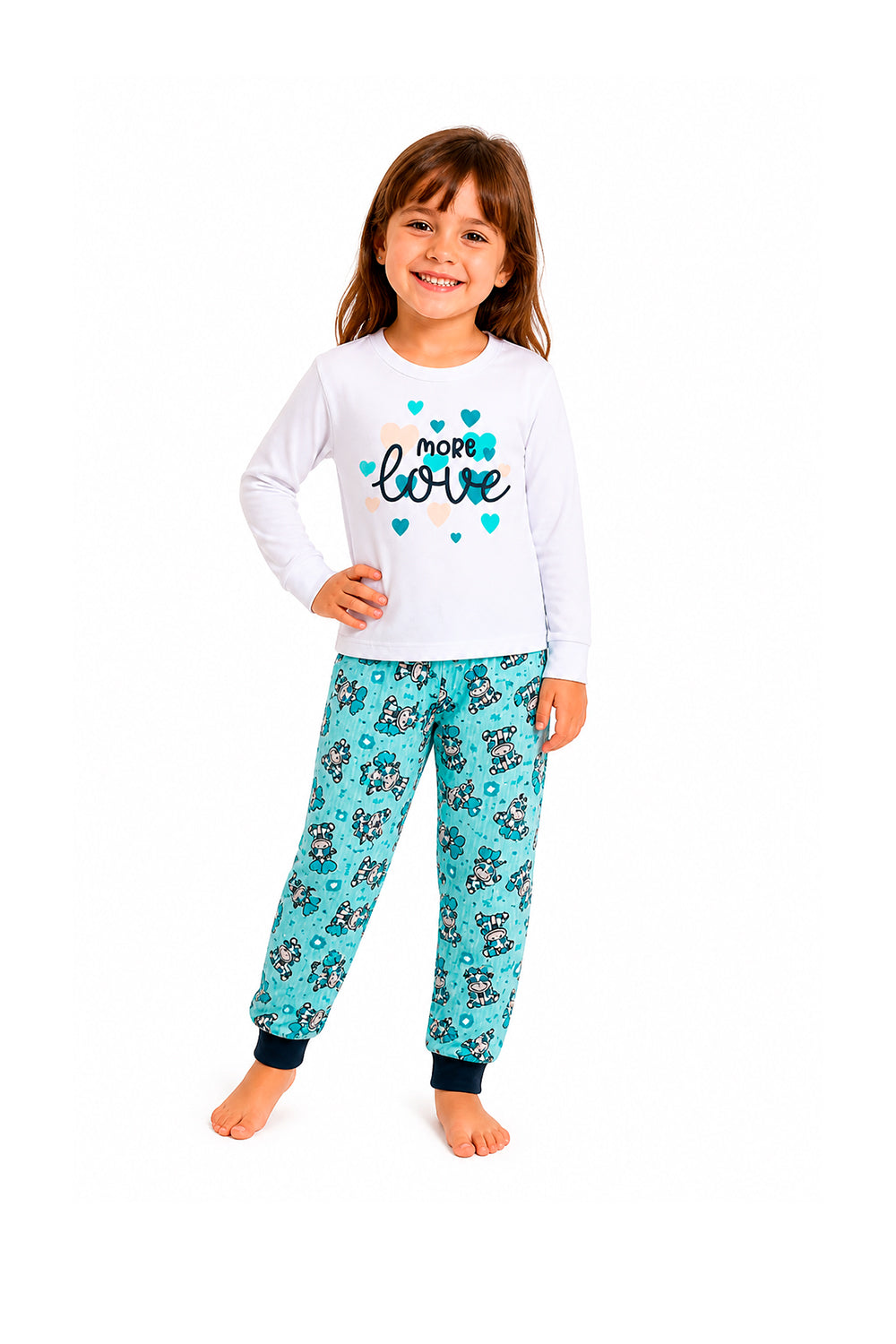Pijama Infantil Menina Longo 100% Algodão Coração