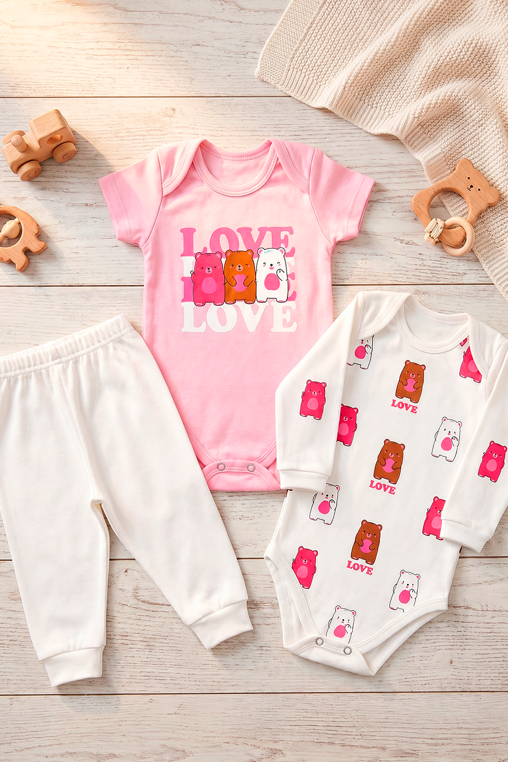 Kit Body Infantil 3 Peças Suedine Urso
