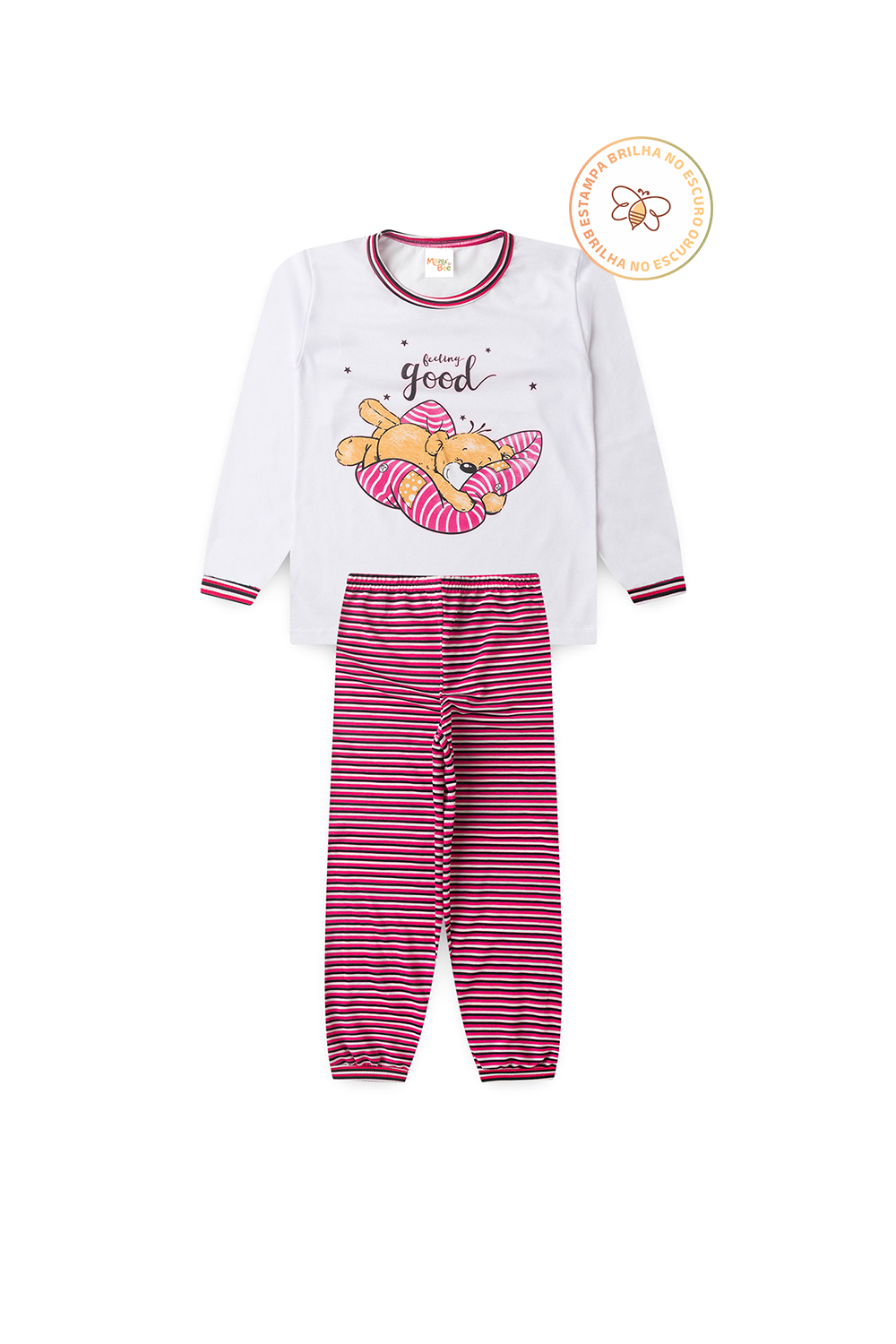 Pijama Infantil Menina Longo em Algodão Urso Feeling Good