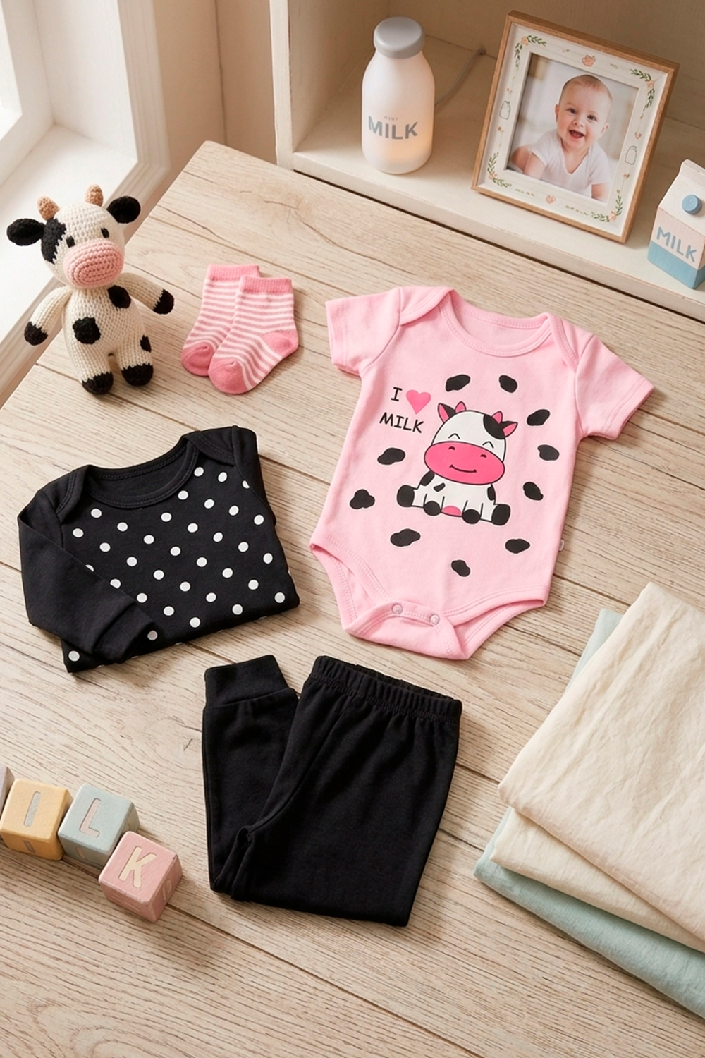Kit Body Infantil 3 Peças Suedine Vaquinha