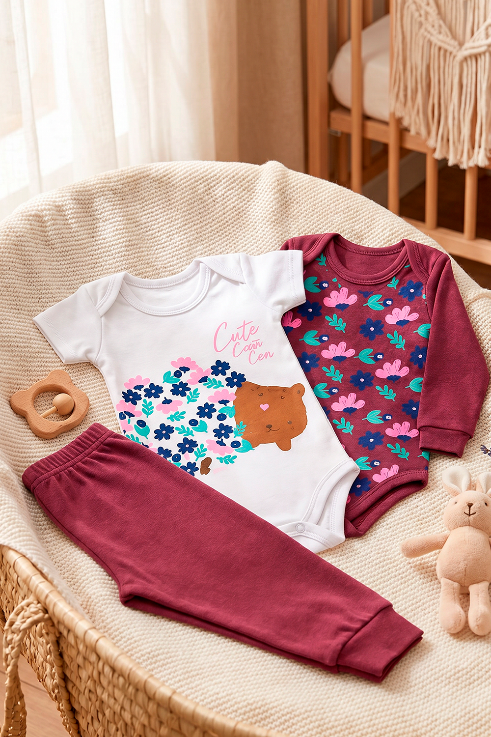 Kit Body Infantil 3 Peças Suedine Flores