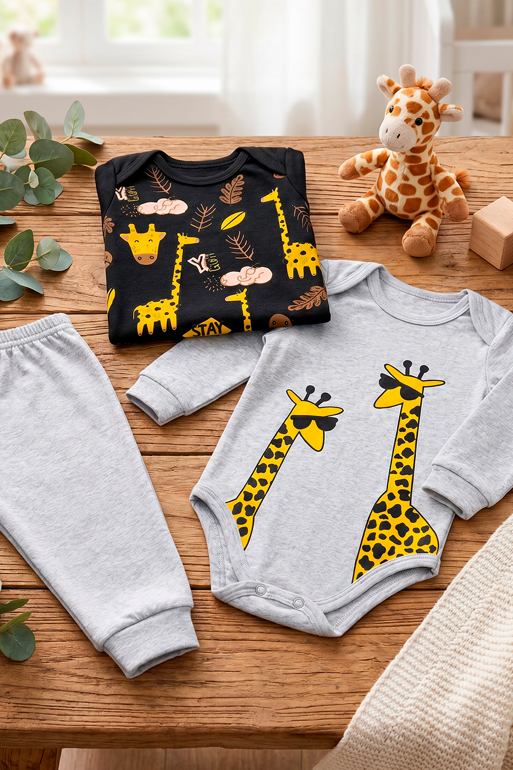 Kit Body Infantil 3 Peças Suedine Girafa
