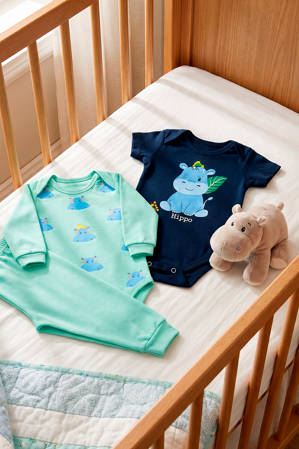 Kit Body Infantil 3 Peças Suedine Hipopótamo