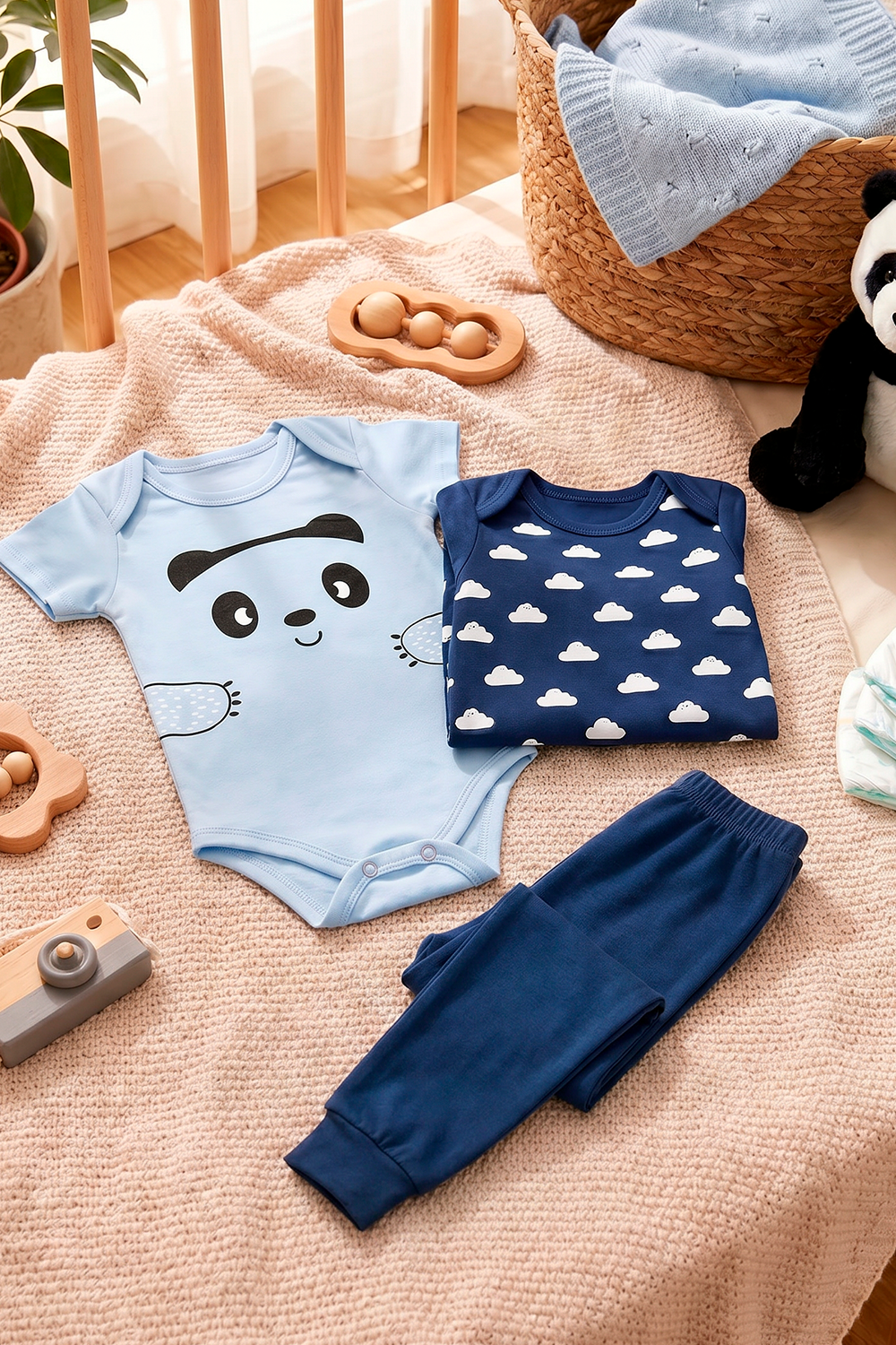 Kit Body Infantil 3 Peças Suedine Nuvens