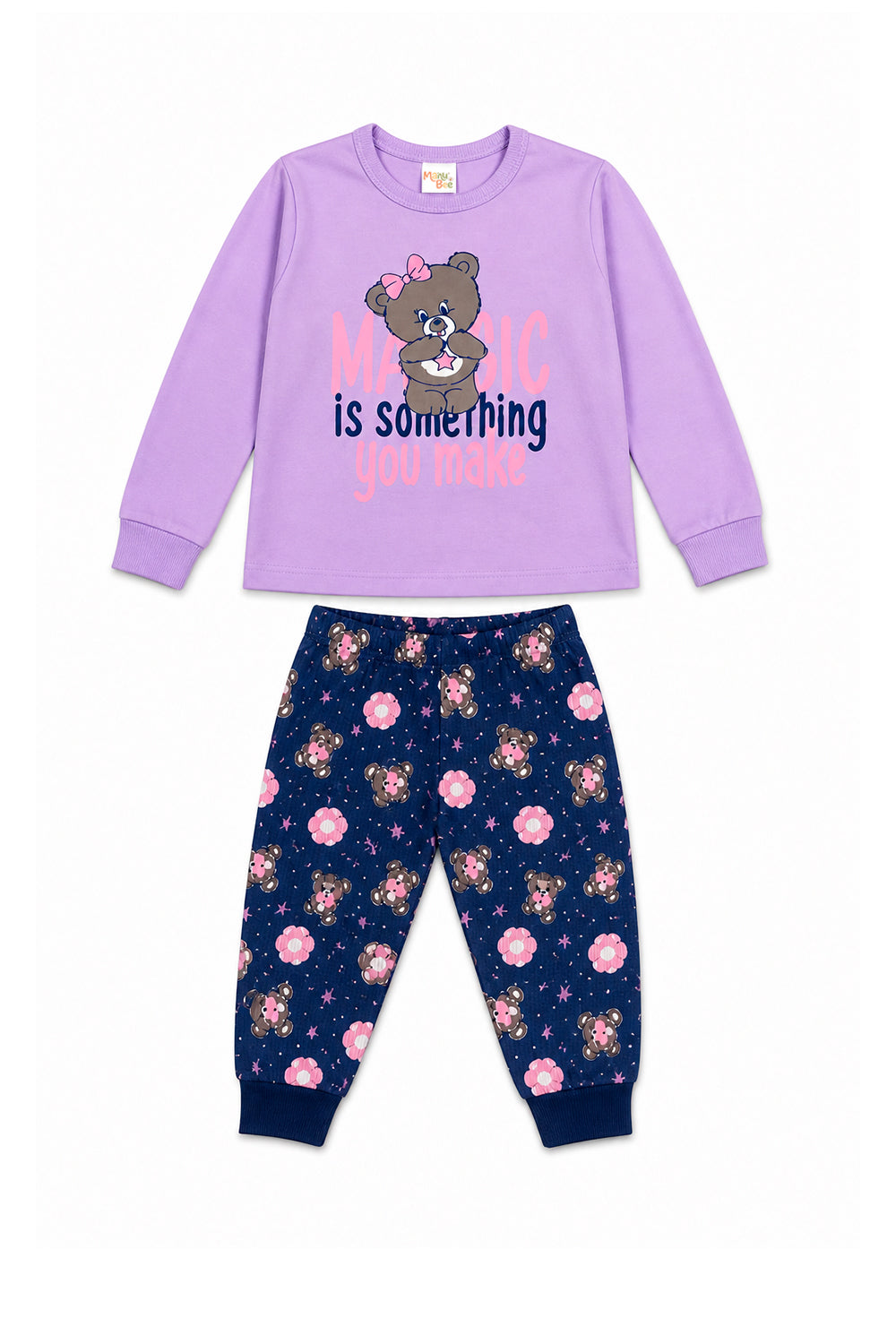 Pijama Infantil Menina Longo 100% Algodão Urso Fofo